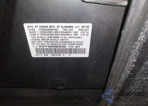 2009 Honda Pilot Touring z USA, uszkodzony, nr VIN 5FNYF48999B036392